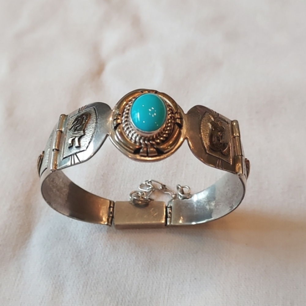 Hopi Bracelet Sterling Gold Robin Egg Blue Turquoise